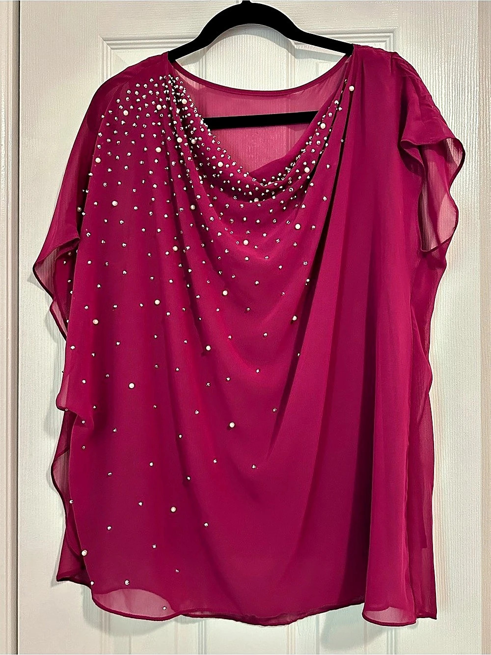 Beaded Draped Blouse Size XL